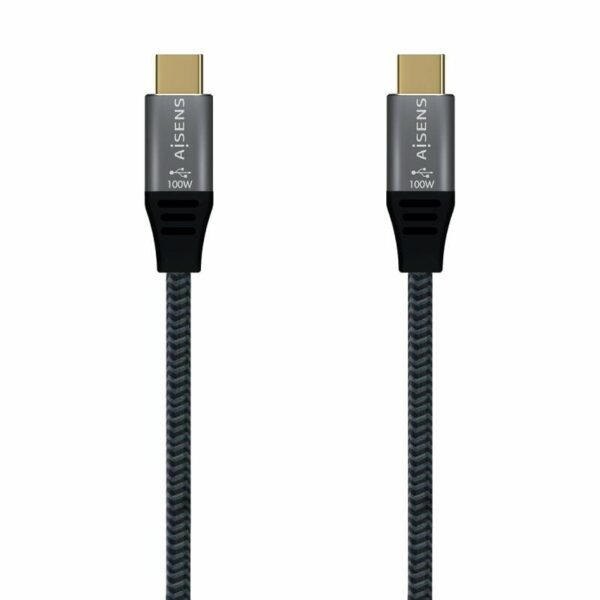 Cable USB 2.0 Tipo-C Aisens A107-0629 5A 100W/ USB Tipo-C Macho - USB Tipo-C Macho/ Hasta 100W/ 60Mbps/ 2m/ Gris