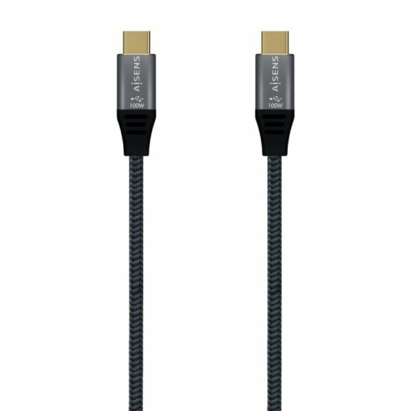 Cable USB 3.2 Tipo-C Aisens A107-0670 20GBPS 100W/ USB Tipo-C Macho - USB Tipo-C Macho/ Hasta 100W/ 2500Mbps/ 60cm/ Gris