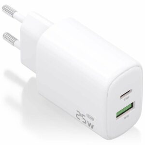 Cargador de Pared GaN Aisens A110-0911/ 1xUSB Tipo-C/ 1xUSB/ 25W/ Blanco