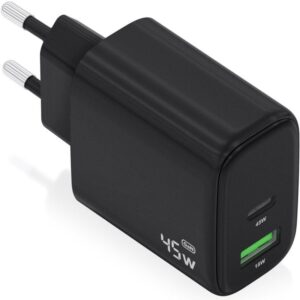 Cargador de Pared GaN Aisens A110-0972/ 1xUSB Tipo-C/ 1xUSB/ 45W/ Negro