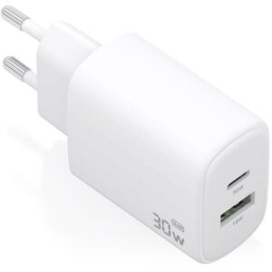 Cargador de Pared GaN Aisens A110-0977/ 1xUSB Tipo-C/ 1xUSB/ 30W/ Blanco