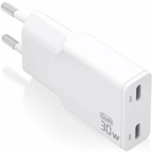Cargador de Pared GaN Aisens ASCH-30W2P048-W/ 2xUSB Tipo-C/ 30W/ Blanco
