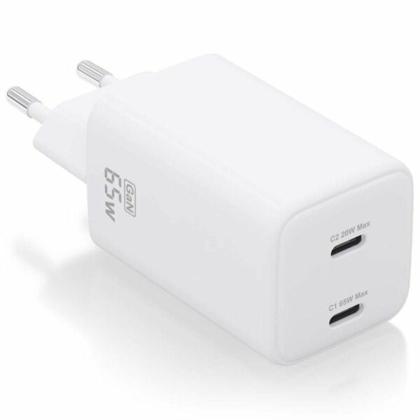 Cargador de Pared GaN Aisens ASCH-65W2P039-W/ 2xUSB Tipo-C/ 65W