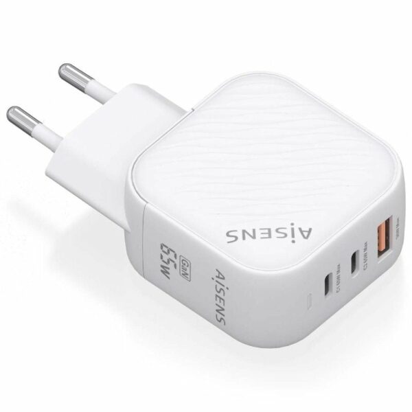 Cargador de Pared GaN Aisens ASCH-65W3P026-W/ 2xUSB Tipo-C/ 1xUSB/ 65W