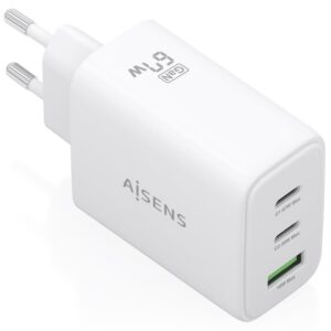 Cargador de Pared GaN Aisens ASCH-67W3P086-W/ 2xUSB Tipo-C/ 1xUSB/ 67W/ Blanco