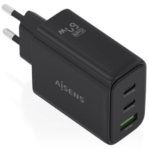 Cargador de Pared GaN Aisens ASCH-67W3P087-BK/ 2xUSB Tipo-C/ 1xUSB/ 67W