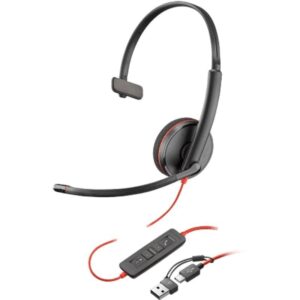 Auricular Poly Blackwire 3210 + Adaptador USB-C/A/ con Micrófono/ USB Tipo-C/ Bulk/ Negro