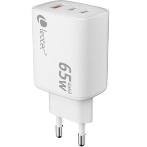 Cargador de Pared GaN Leotec LECSPH65W3W2/ 2xUSB Tipo-C/ 1xUSB/ 65W