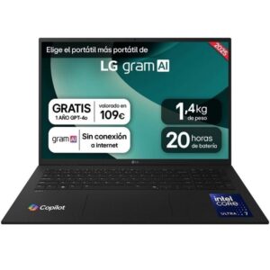 Portátil LG Gram 17ZD90T-G.AX88B Intel Core Ultra 7-255H 32GB/ 1TB SSD/ 17'/ Sin Sistema Operativo