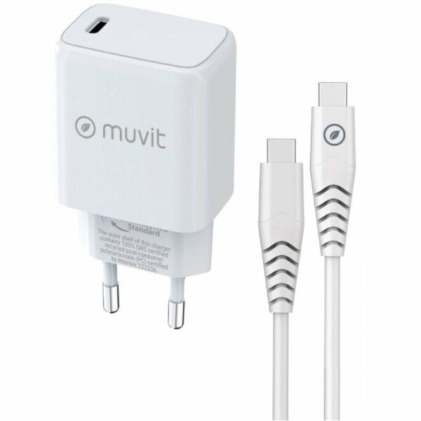 Cargador de Pared Muvit For Change MCPAK0044/ 1xUSB Tipo-C + Cable USB Tipo-C/ 20W