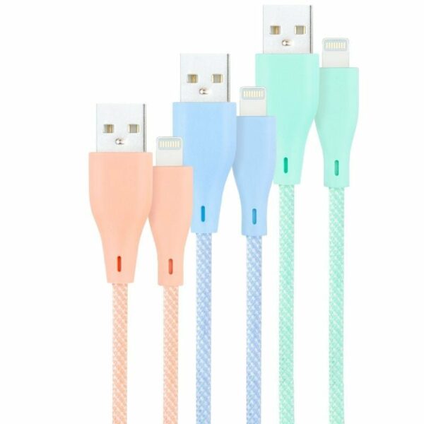 Cables USB 2.0 Lightning Nanocable 10.10.0401-CO1/ USB Macho - Lightning Macho/ 1m/ 3 Unidades/ Rosa, Azul y Verde