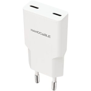 Cargador de Pared Nanocable 10.10.2023/ 2xUSB Tipo-C/ 20W/ Blanco