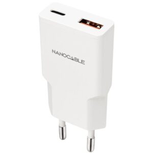 Cargador de Pared Nanocable 10.10.2028/ 1xUSB Tipo-C/ 1xUSB Macho/ 30W/ Blanco