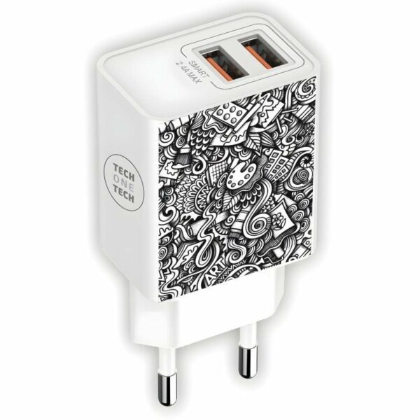 Cargador de Pared Tech One Tech Art-Deco TEC2510/ 2xUSB/ 12W/ Blanco