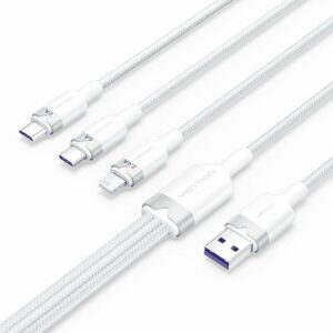 Cable USB 2.0 Lightning Vention CTPWG/ USB Macho/ USB Tipo-C Macho - MicroUSB Macho - Lightning Macho/ 1.5m/ Blanco