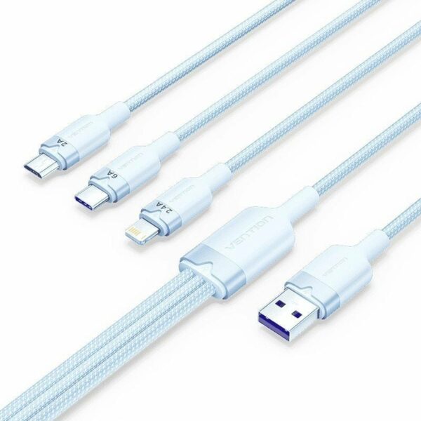 Cable USB 2.0 Lightning Vention CTRLG/ USB Macho/ USB Tipo-C Macho - MicroUSB Macho - Lightning Macho/ 1.5m/ Azul