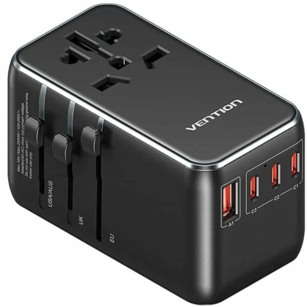 Cargador de Pared Universal GaN Vention FJGB0/ Toma de Corriente Universal/ 3xUSB Tipo-C/ 1xUSB/ 120W