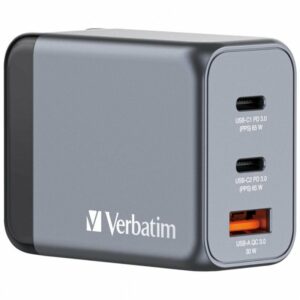 Cargador de Pared Universal GaN para Viaje Verbatim GNC-65/ 2xUSB Tipo-C/ 1xUSB/ 65W